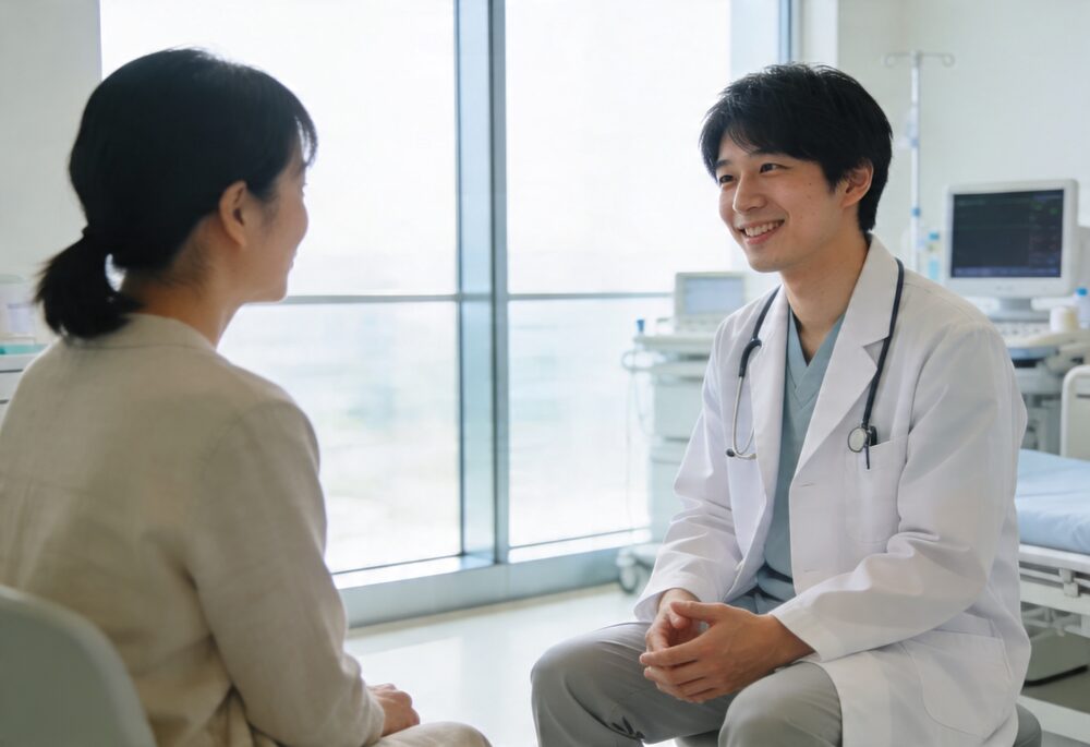 A doctor in warm conversation with a patient